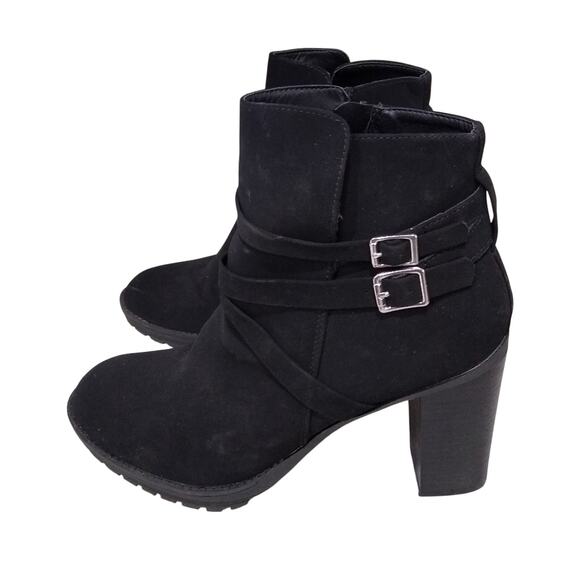 [D112] Andiamo Black Silver Side Buckle Ankle High Heel Boots, Size 10 - Picture 3 of 7